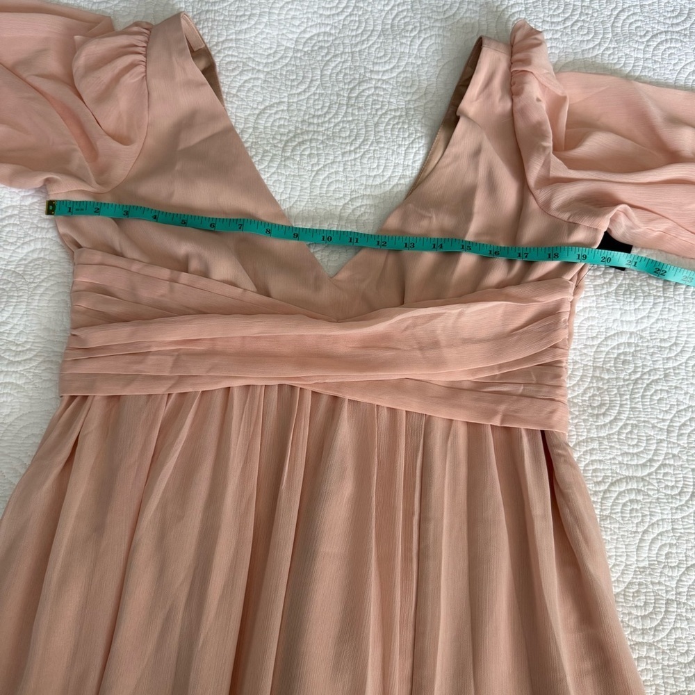 NWT Lulu's Pink Ruched Wrap Gown with V-Neck - Picture 15 of 16
